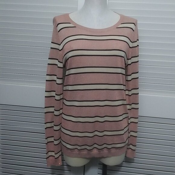 M Magaschoni Sweater Metallic Rose Gold Stripe Sweater Womens Large - Picture 11 of 11